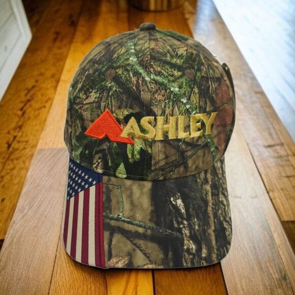 Mossy Oak Ashley Camo Strapback Cap Hat Trucker Baseball Hunter Logo Flag NWT - Picture 1 of 14